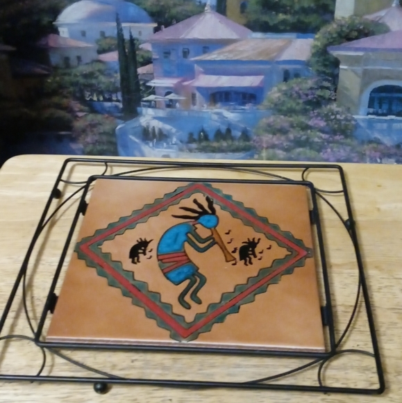 🍜Vintage Ceramic Tile Cast Iron Trivet🍝 🆕11"×11",Kitchen&Dining,Nice Gift🍲🎁 - Picture 7 of 16